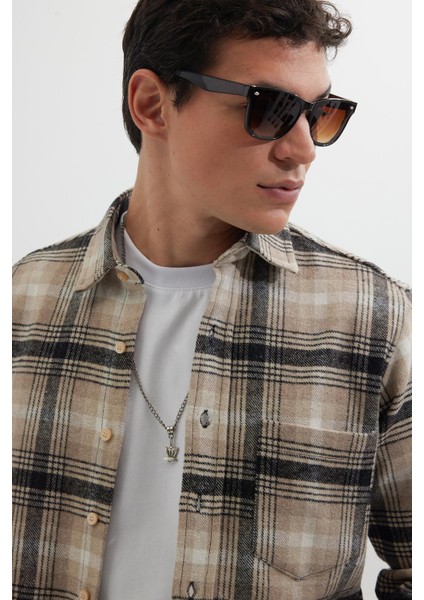 Erkek Regular Fit Klasik Kesim Büyük Kareli Tep Cepli Oduncu Gömlek