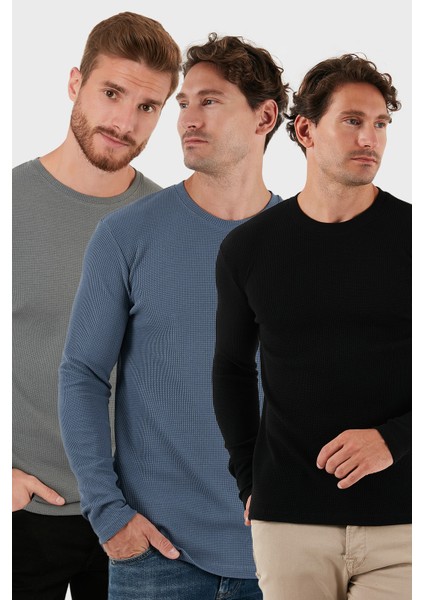 Pamuklu Bisklet Yaka Slim Fit Basic 3'lü Paket Sweat Erkek Sweat 5905073S3