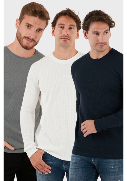 Pamuklu Bisklet Yaka Slim Fit Basic 3'lü Paket Sweat Erkek Sweat 5905073S3