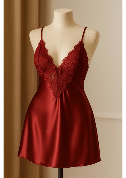 Saten Gecelik Bordo modelleri