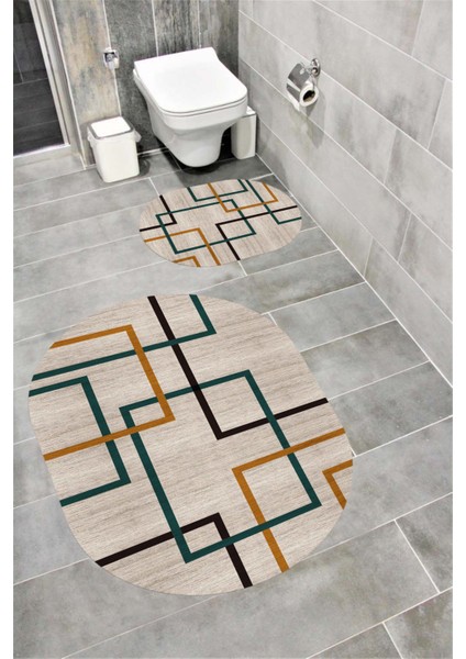 Su Emici Yumuşak Kaymaz Taban Sünger Dolgulu Yıkanabilir Dekoratif Banyo Paspası Takımı Moodoval