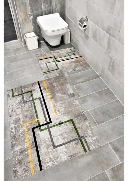 Su Emici Yumuşak Kaymaz Taban Sünger Dolgulu Yıkanabilir Dekoratif Banyo Paspası Takımı Filiz