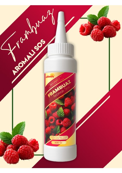 Frambuaz Aromalı Sos - Waffle & Krep & Pankek & Tatlı & Dondurma & Kruvasan Sos - 300 gr / 225 ml