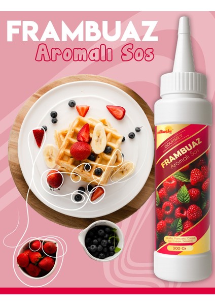 Frambuaz Aromalı Sos - Waffle & Krep & Pankek & Tatlı & Dondurma & Kruvasan Sos - 300 gr / 225 ml modelleri