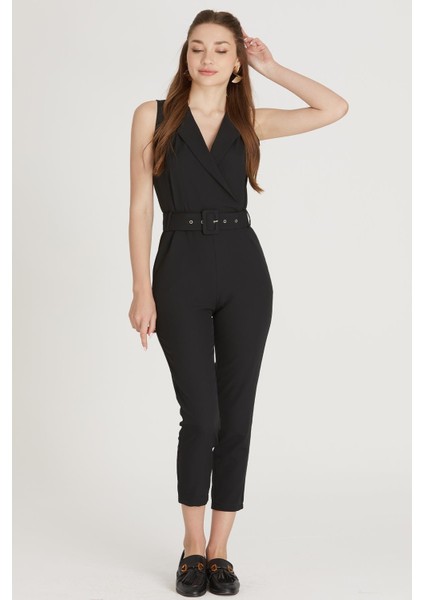 Kuşaklı Kolsuz Tulum M1733 Siyah fırsatları