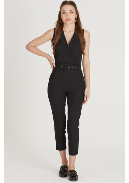 Kuşaklı Kolsuz Tulum M1733 Siyah indirimleri