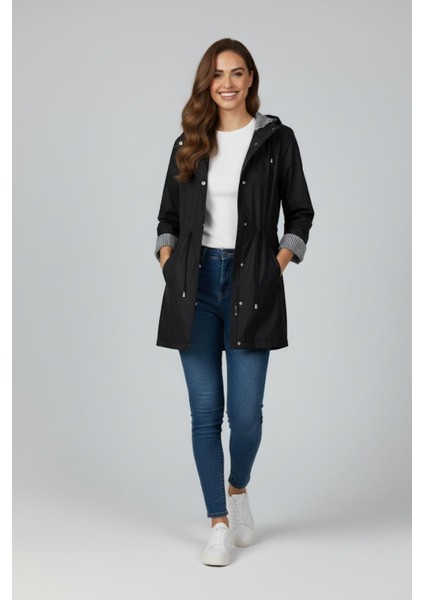 Kapüşonlu Trenç M4452 Siyah