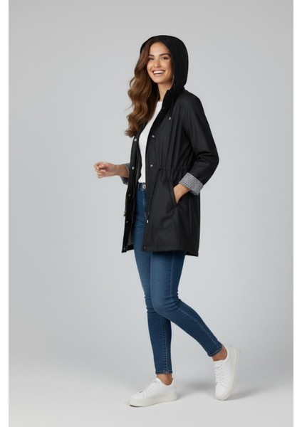 Kapüşonlu Trenç M4452 Siyah fırsatları