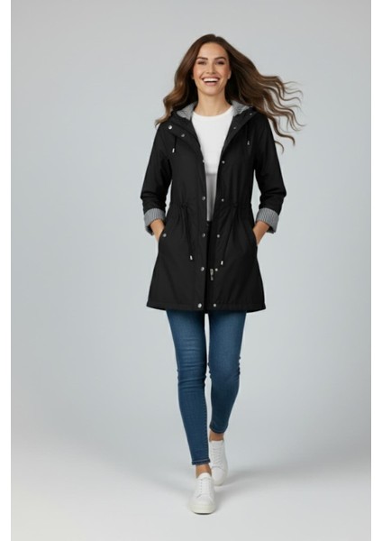 Kapüşonlu Trenç M4452 Siyah indirimleri