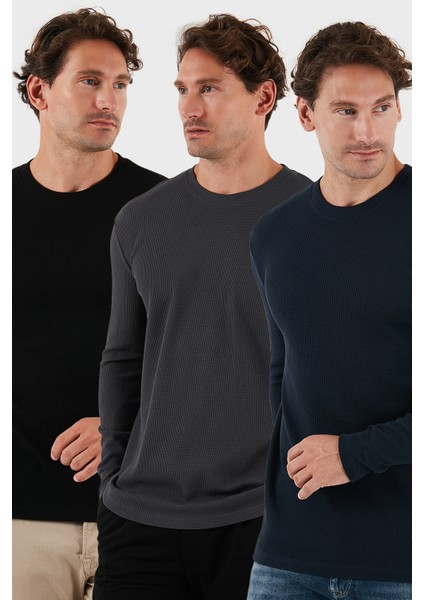 Pamuklu Bisklet Yaka Slim Fit Basic 3'lü Paket Sweat Erkek Sweat 5905073S3