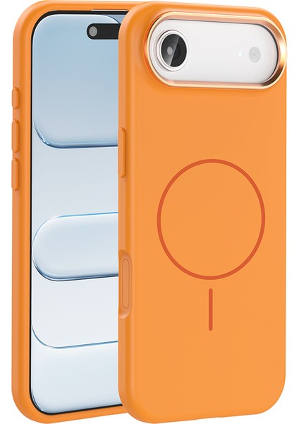 iPhone 17 Air Kılıf M-Safe Şarj Özellikli Metal Kamera Çerçeveli Omsy Edi Silikon Kapak - Turuncu