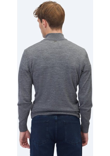 Gri Bato Yaka Jakarlı Yün Karışımlı Triko Kazak indirimleri