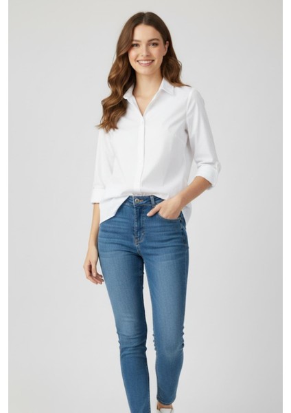 Kadın Beyaz Klasik Gömlek M7376 Beyaz
