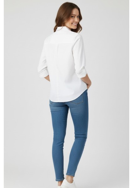 Kadın Beyaz Klasik Gömlek M7376 Beyaz fırsatları
