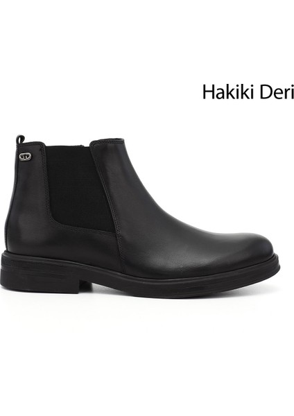 Erkek Siyah Hakiki Deri Fermuarlı Chelsea Bot