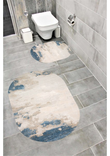 Su Emici Yumuşak Kaymaz Taban Sünger Dolgulu Yıkanabilir Dekoratif Banyo Paspası Takımı 1232 Oval