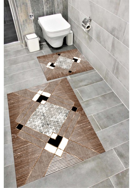 Su Emici Yumuşak Kaymaz Taban Sünger Dolgulu Yıkanabilir Dekoratif Banyo Paspası Takımı EHL29