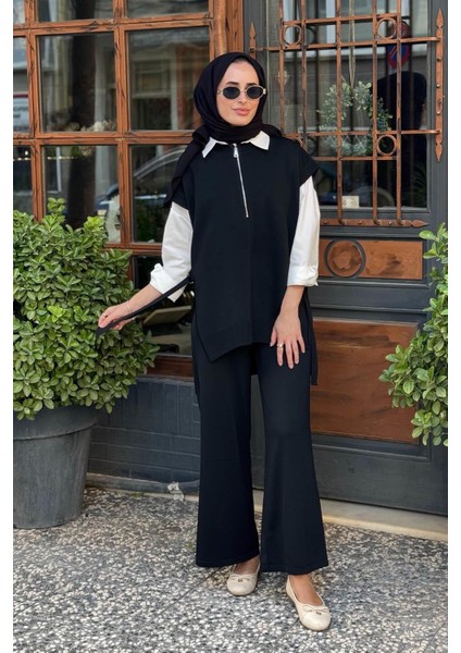 Nurcan Çetin Süveter Pantolon Triko Takım NR142 Siyah
