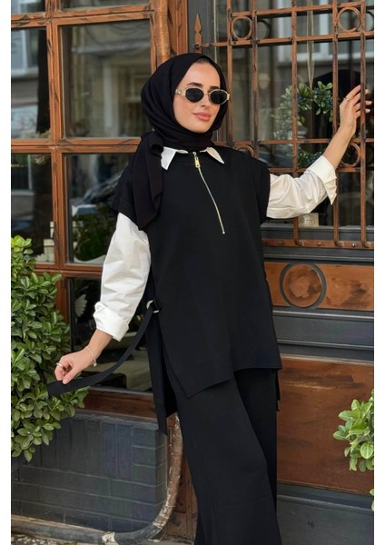 Nurcan Çetin Süveter Pantolon Triko Takım NR142 Siyah modelleri