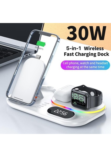 Özellikli Cihazlar Için Kullanışlı 4'ü 1 Arada Hızlı Kablosuz Şarj Ünitesi Kulaklıklar LED Işıklı Kablosuz Şarj Cihazı