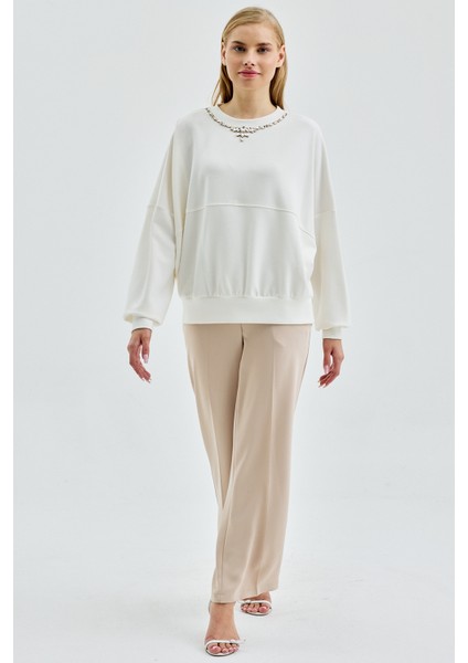 Kadın Oversize Yuvarlak Yakalı Scuba Sweatshirt
