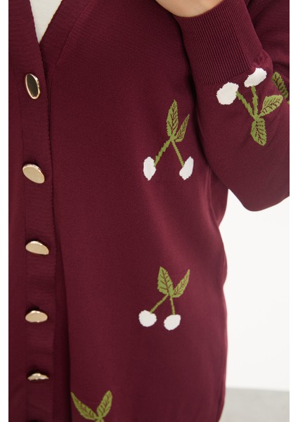 Kiraz Desenli Merserize Triko Hırka modelleri