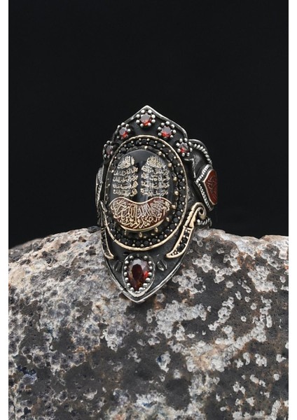 La Galibe Illallah ve Nas ve Felak ve Ihlas Sureleri Yazlı Mineli Ayarlanabilir Zihgir 925 Ayar Gümüş Erkek Yüzük 902341 fiyatları