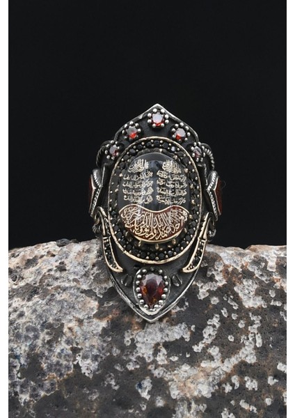 La Galibe Illallah ve Nas ve Felak ve Ihlas Sureleri Yazlı Mineli Ayarlanabilir Zihgir 925 Ayar Gümüş Erkek Yüzük 902341 indirimleri