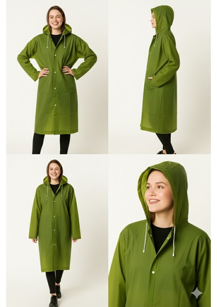 Unisex Su Geçirmez Kapüşonlu Haki Yağmurluk | Boy 120 cm – En 70 cm fiyatları