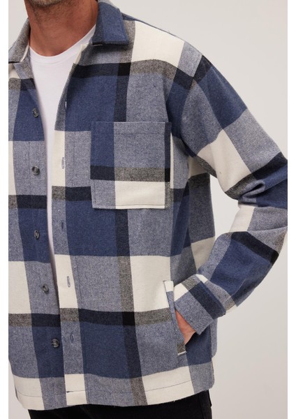 Erkek Relax Fit Rahat Kesim Spor Yaka Kareli Flotalı Cep Kışlık Gömlek modelleri