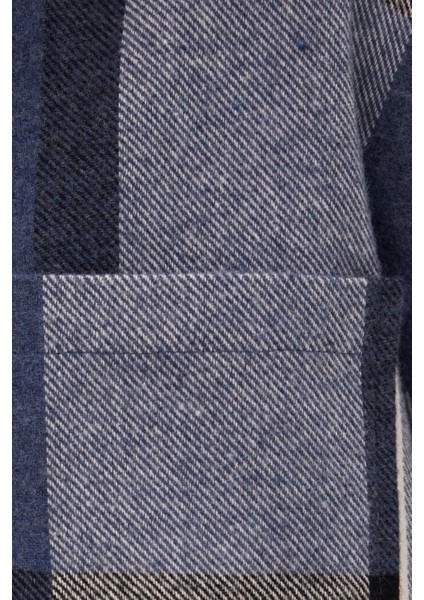 Erkek Relax Fit Rahat Kesim Spor Yaka Kareli Flotalı Cep Kışlık Gömlek