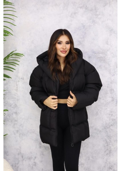 Oversize Kapüşonlu Şişme Mont M150 Siyah fiyatları