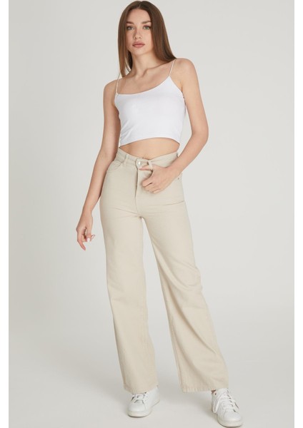 Yüksek Bel Palazzo Pantolon 1232 Bej