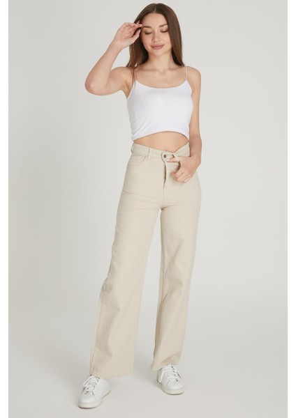 Yüksek Bel Palazzo Pantolon 1232 Bej modelleri