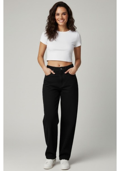 Kadın Yüksek Bel Baggy Pantolon M1447 Siyah fiyatları