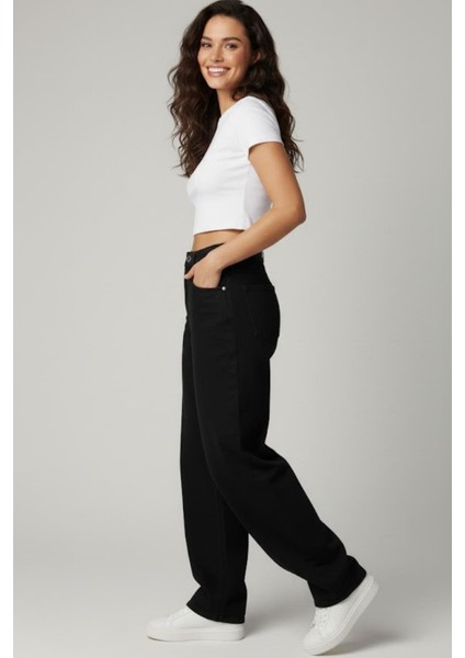 Kadın Yüksek Bel Baggy Pantolon M1447 Siyah modelleri