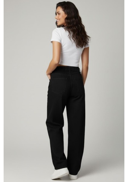 Kadın Yüksek Bel Baggy Pantolon M1447 Siyah fırsatları