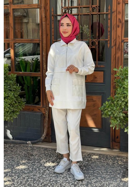 Rugan Detaylı Dik Yaka Tunik MB21.310 Ekru