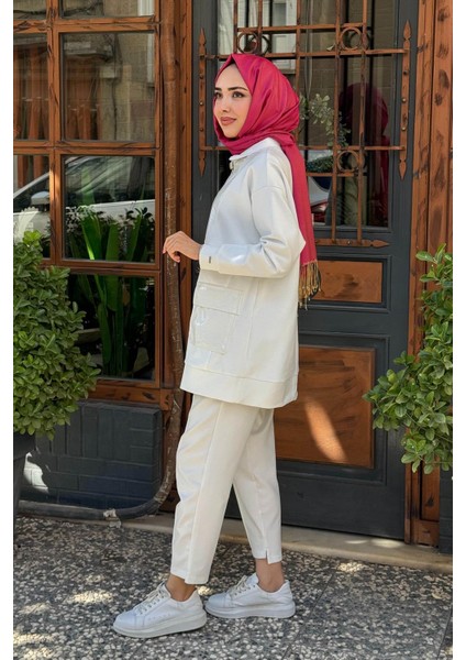 Rugan Detaylı Dik Yaka Tunik MB21.310 Ekru fiyatları