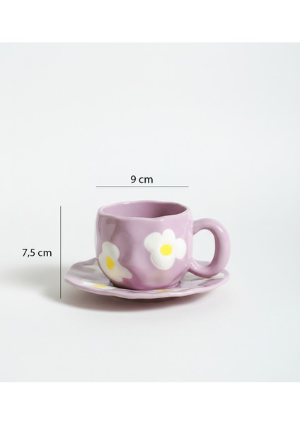 Mor Papatya Desenli Seramik Kupa & Tabak Seti fırsatları
