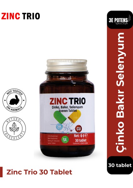 30 Tablet - Çinko, Bakır ve Selenyum İçeren Mineral Takviyesi