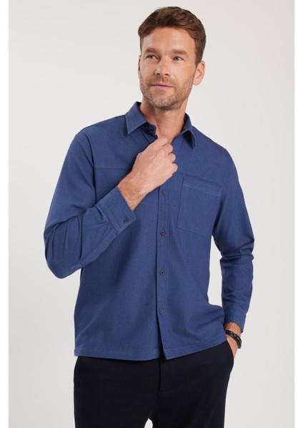 Regular Fit Rahat Kesim Cepli Denim Düğmeli Yaka lacivert Kot Gömlek fiyatları