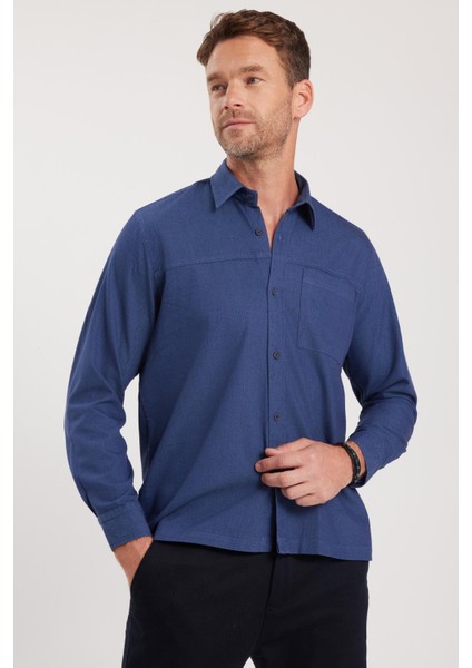 Regular Fit Rahat Kesim Cepli Denim Düğmeli Yaka lacivert Kot Gömlek indirimleri