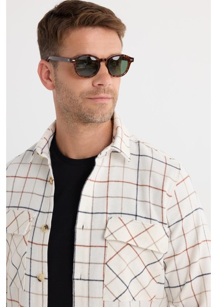 Erkek Slim Fit Dar Kesim Spor Yaka Çift Cep Kapaklı Kareli Gömlek fiyatları