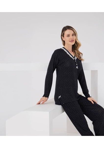 Viskon Puantiyeli V Yaka Pijama modelleri