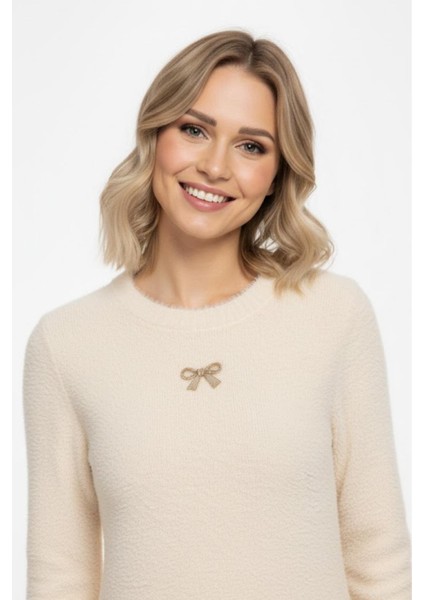 Kadın Fiyonk Detaylı Triko Elbise M7504 Taş modelleri