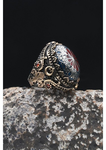 Özel Tasarım Selçuklu Zarafeti Işlemeli Mineli Vav Elif Işlemeli 925 Ayar Gümüş Erkek Yüzüğü 902342 fiyatları