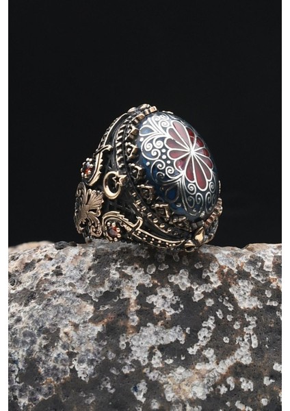 Özel Tasarım Selçuklu Zarafeti Işlemeli Mineli Vav Elif Işlemeli 925 Ayar Gümüş Erkek Yüzüğü 902342 modelleri