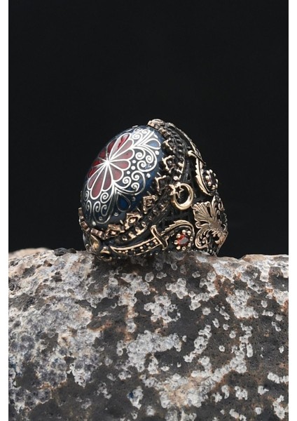 Özel Tasarım Selçuklu Zarafeti Işlemeli Mineli Vav Elif Işlemeli 925 Ayar Gümüş Erkek Yüzüğü 902342 indirimleri