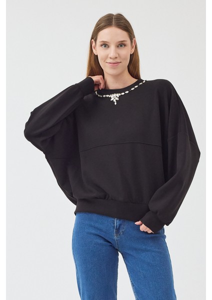 Kadın Oversize Yuvarlak Yakalı Scuba Sweatshirt